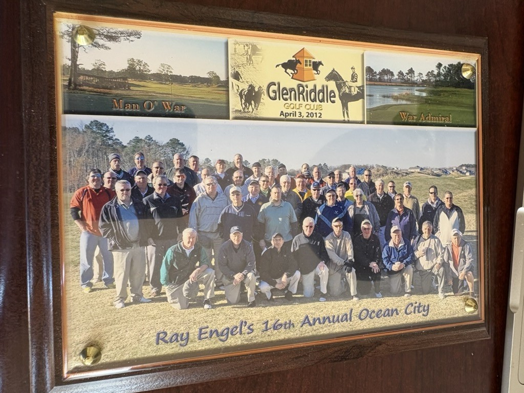 Group photograph from the Ray Engle annual golf outing at GlenRiddle Golf Club